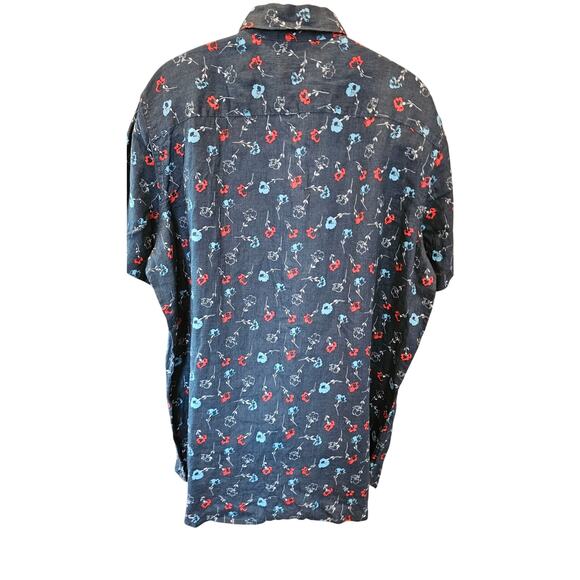 Red white blue patriotic Floral Print Linen Short Sleeve Button Down XLT XL TALL - Picture 3 of 7